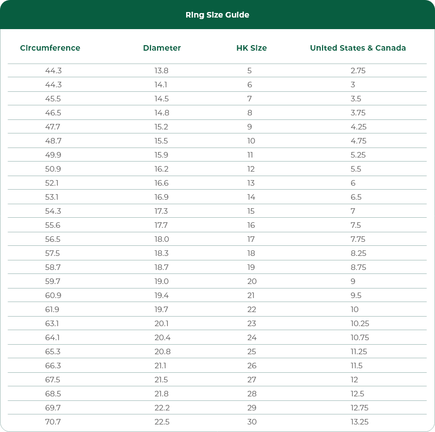 Ring Size Guide & Chart | Carat Sage Malaysia